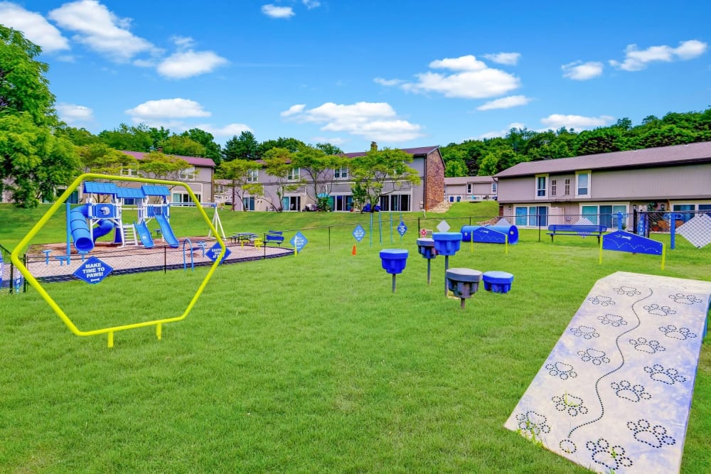 Outdoor dog park and playground at Nineteen North Apartments in Pittsburgh, Pennsylvania