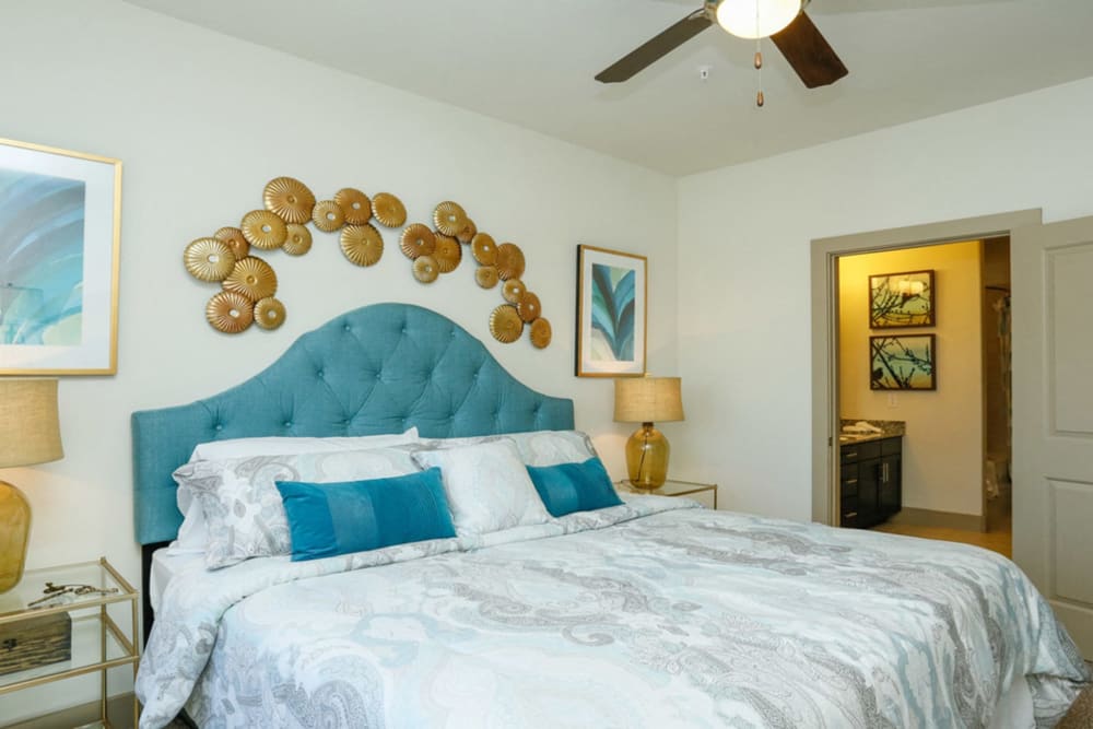 Model bedroom at The Columns at Shadow Creek in Pearland, Texas