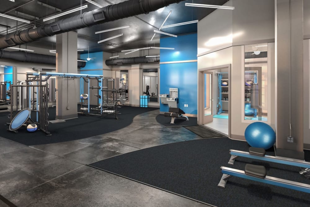Spacious fitness center at NorthPointe in Greenville, South Carolina