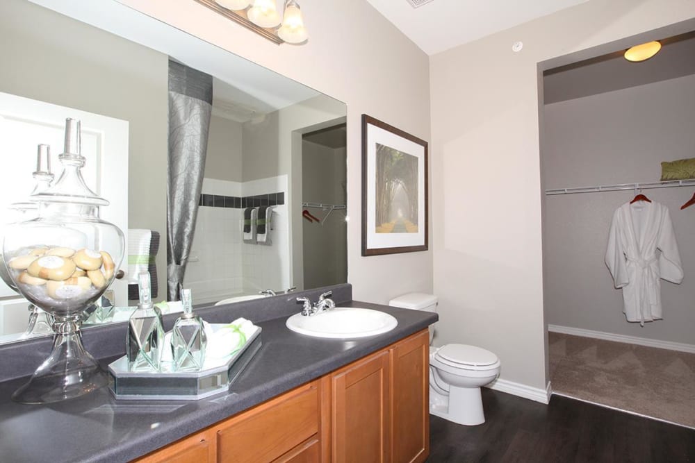 Upgraded bathroom with modern features at Outlook Ridge in Pueblo, Colorado