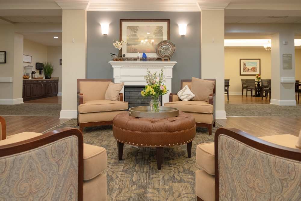 Community clubhouse with seating space at Harmony at Martinsburg in Martinsburg, West Virginia
