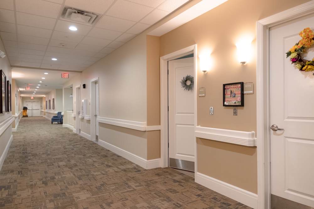 Hallway of community entrance at Harmony at Martinsburg in Martinsburg, West Virginia