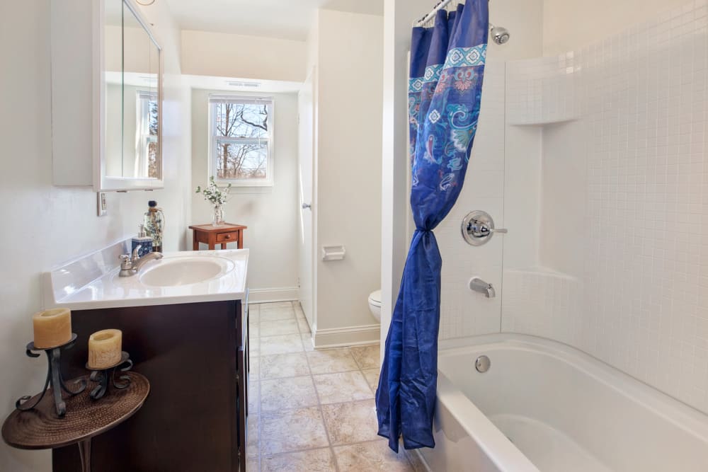 well lit model bathroom at Holly Court in Pitman, New Jersey