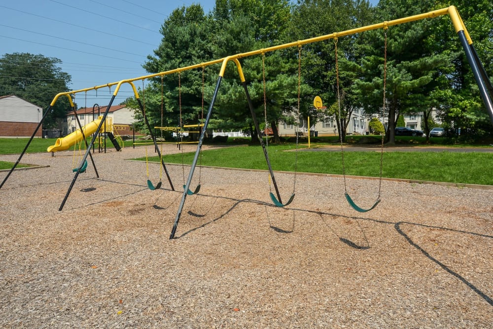 Swing set on the playground at River Pointe in Bethlehem, Pennsylvania