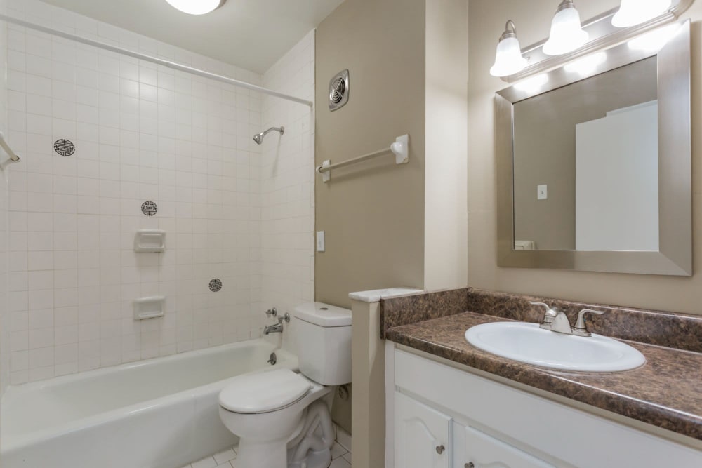 Bathroom with nice countertops at Belmont Place Apartments in Nashville, Tennessee