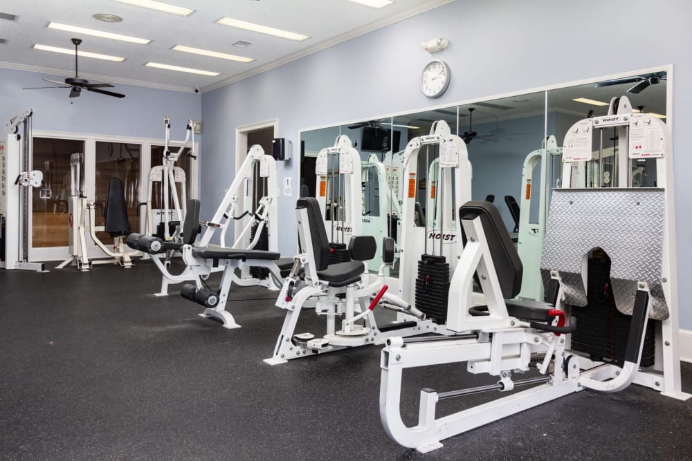 Exercise equipment in the fitness center at Adrian On Riverside in Macon, Georgia