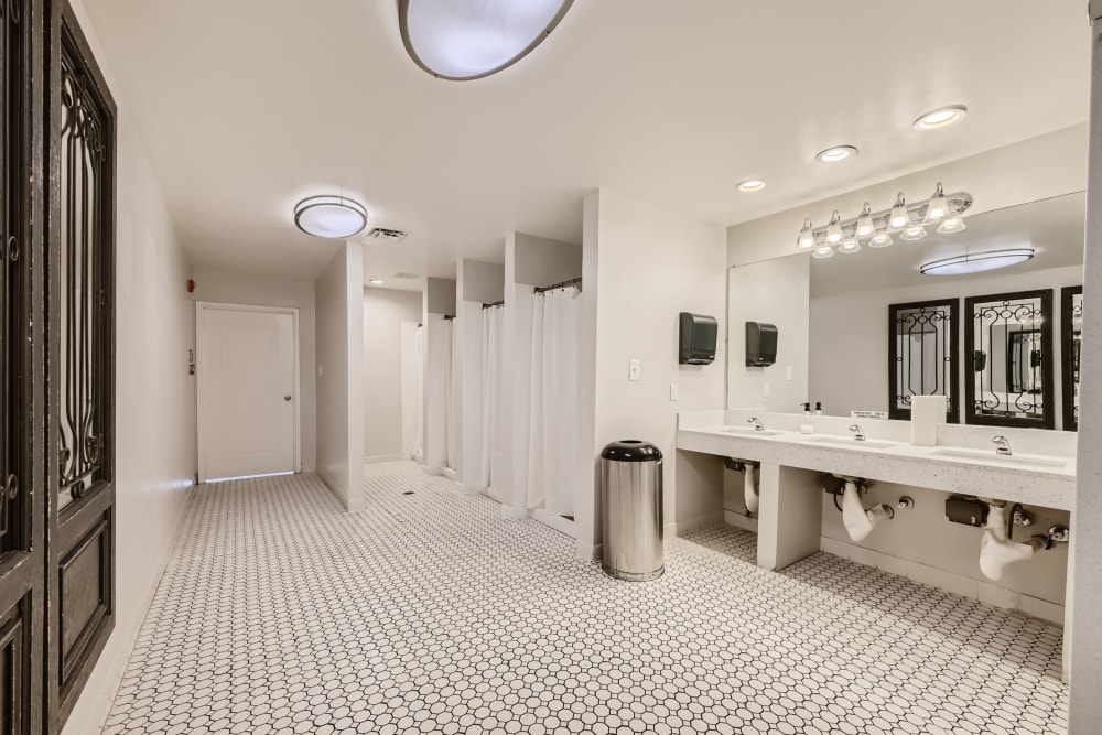 Private showers in the community fitness center at Hunt Club in Gaithersburg, Maryland