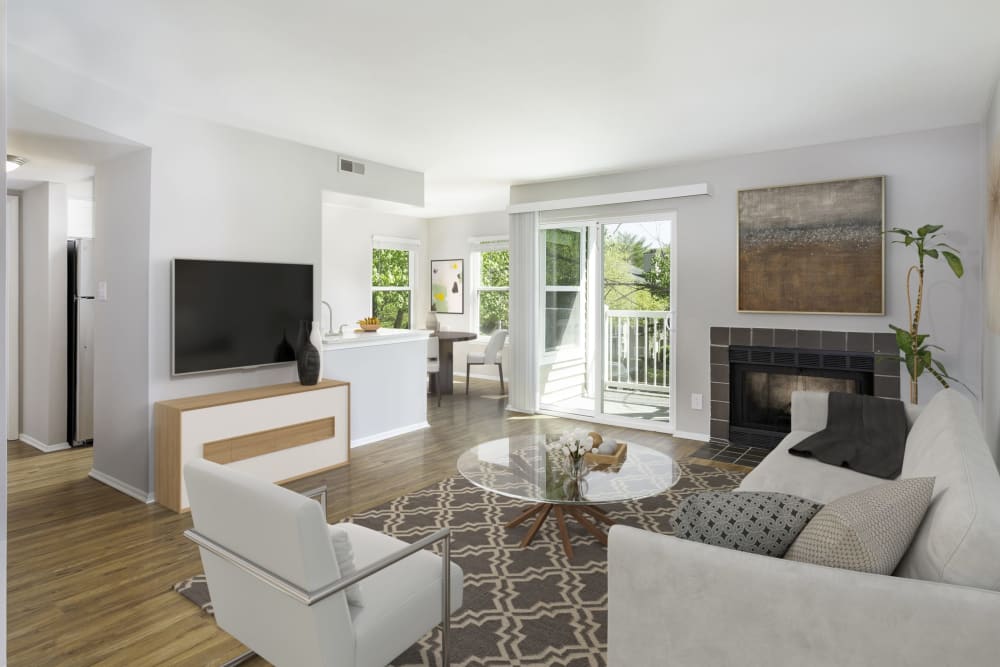 Wood flooring in a furnished apartment living room at Springwoods at Lake Ridge in Woodbridge, Virginia