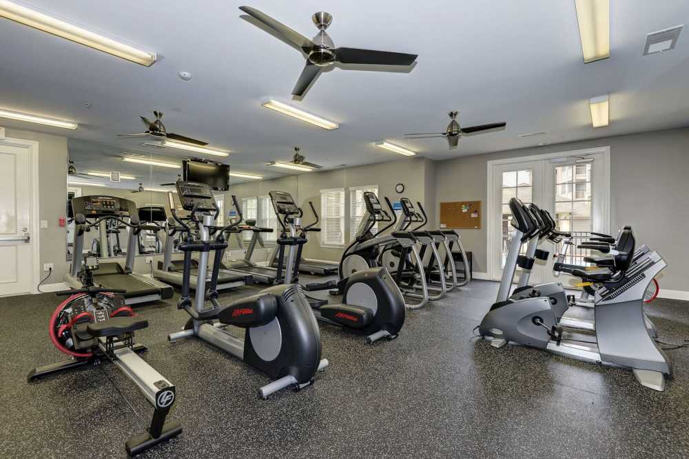 Well equipped fitness center at The Elms at Odenton in Odenton, Maryland