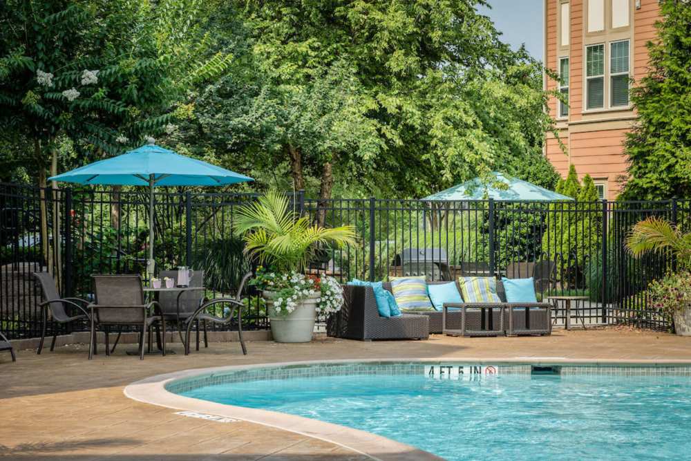 Garden view swimming pool at The Elms at Odenton in Odenton, Maryland