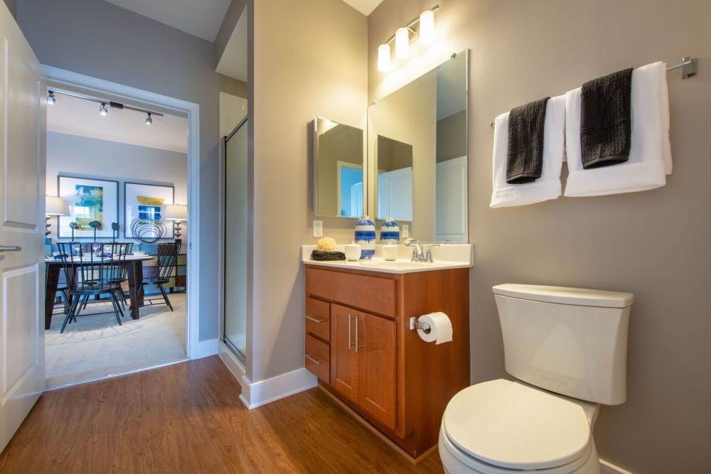 Bathroom with great lighting at The Elms at Arcola in Dulles, Virginia
