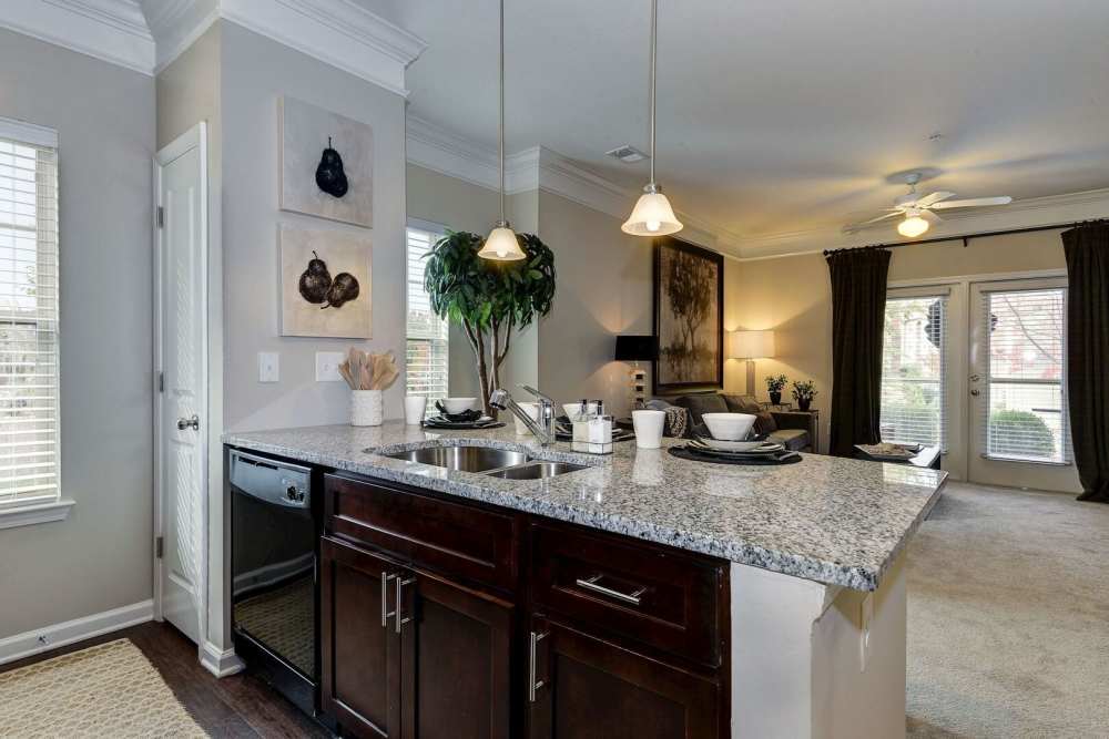 Well-lit kitchen with pantry at The Elms at Odenton in Odenton, Maryland