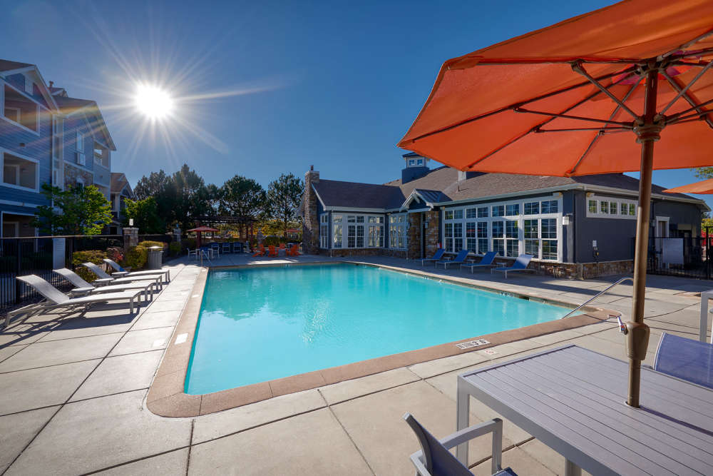 Swimming pool at Crestone Apartments in Aurora,Colorado