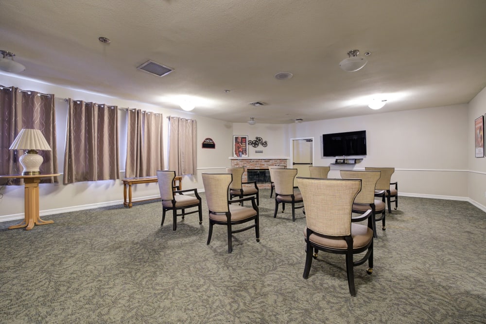 Theater room at Pacifica Senior Living Bonita in Chula Vista, California