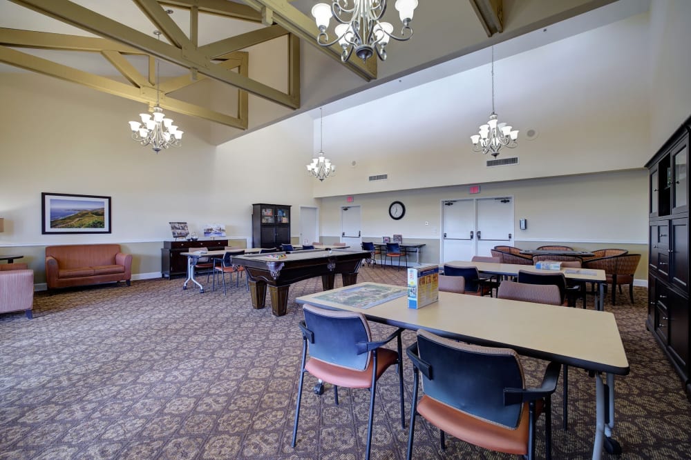 Resident game area at Pacifica Senior Living Encinitas in Encinitas, California