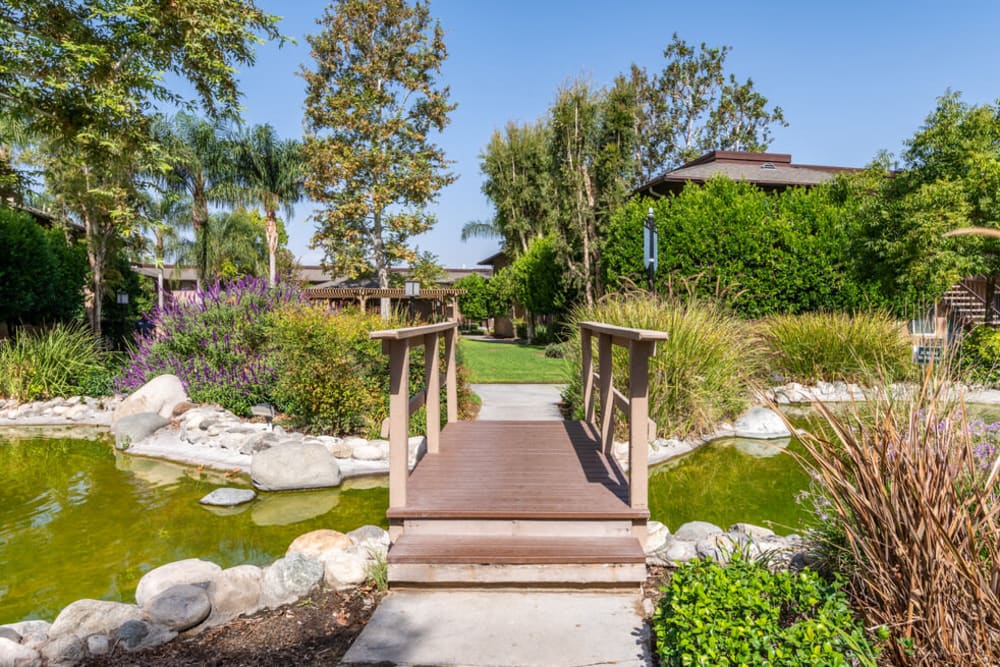 Bridge over a pond at Casa Sierra in Riverside, California