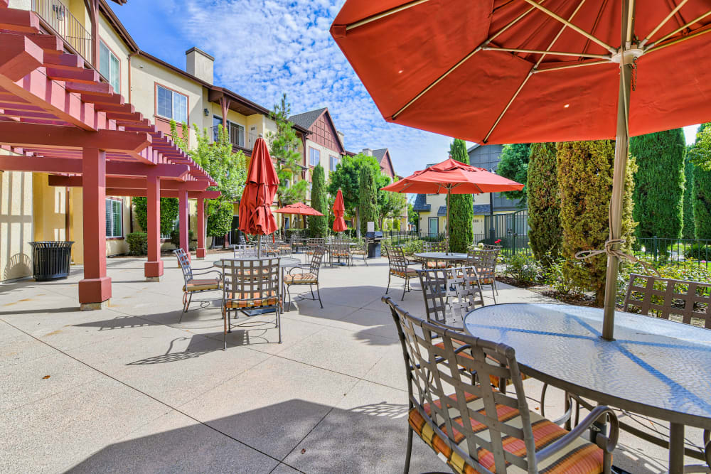 Patio seating at Windsor Court & Stratford Place in Westminster, California