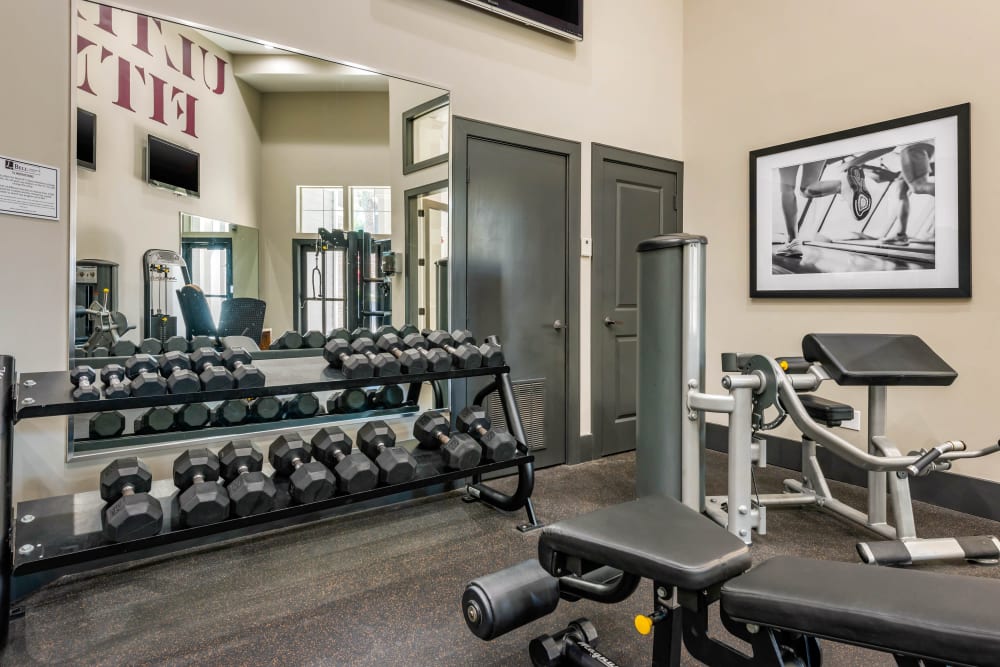 Well appointed exercise room at Regatta at Universal Apartments in Orlando, Florida