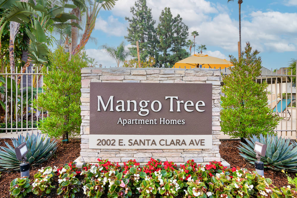 Signage outside of Mango Tree in Santa Ana, California