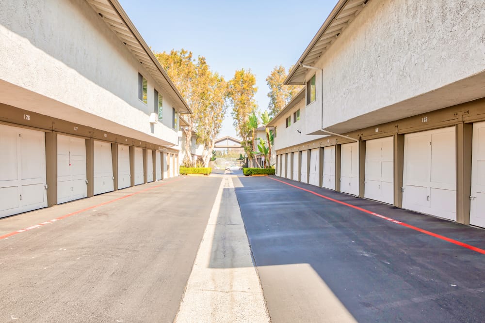 Parking garages at Strada Apartments in Orange, California