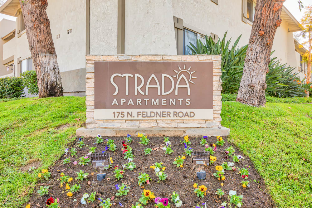 Signage outside of Strada Apartments in Orange, California