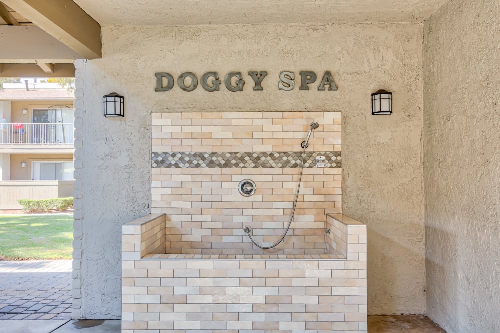 Pet cleaning station at Strada Apartments in Orange, California