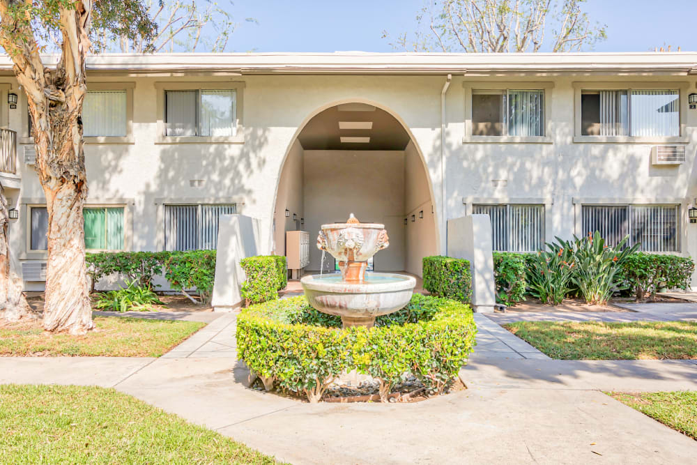 Fountain outside of Strada Apartments in Orange, California