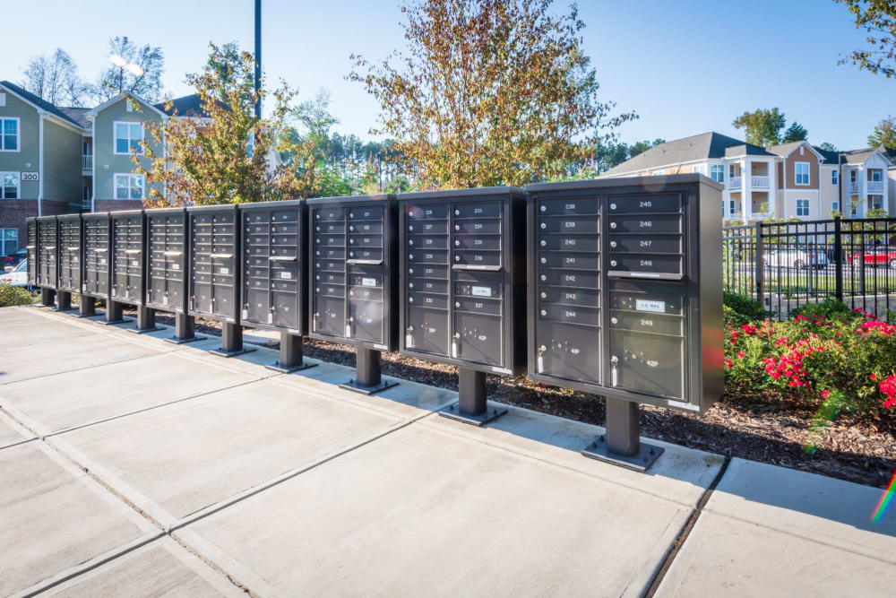 Mail lockers outdoor where residents can safely get mail at The Reserve at White Oak in Garner, North Carolina
