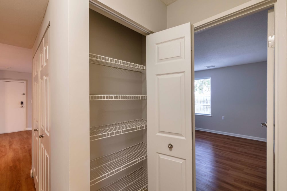 Interior closet shelves at Bay Ridge at Nashua Apartments in Nashua, New Hampshire