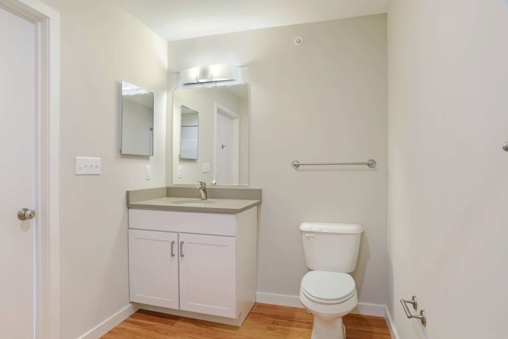 Model home bathroom at Bay Ridge at Nashua Apartments in Nashua, New Hampshire