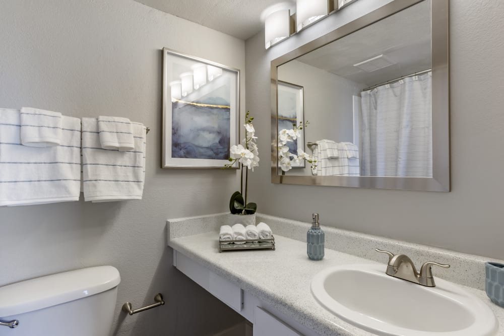 Bathroom with a large mirror at Presidio North in Phoenix, Arizona