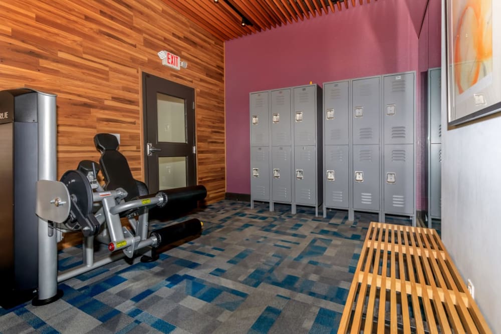 Lockers available in the fitness center at Station 21 Apartments in Mesa, Arizona