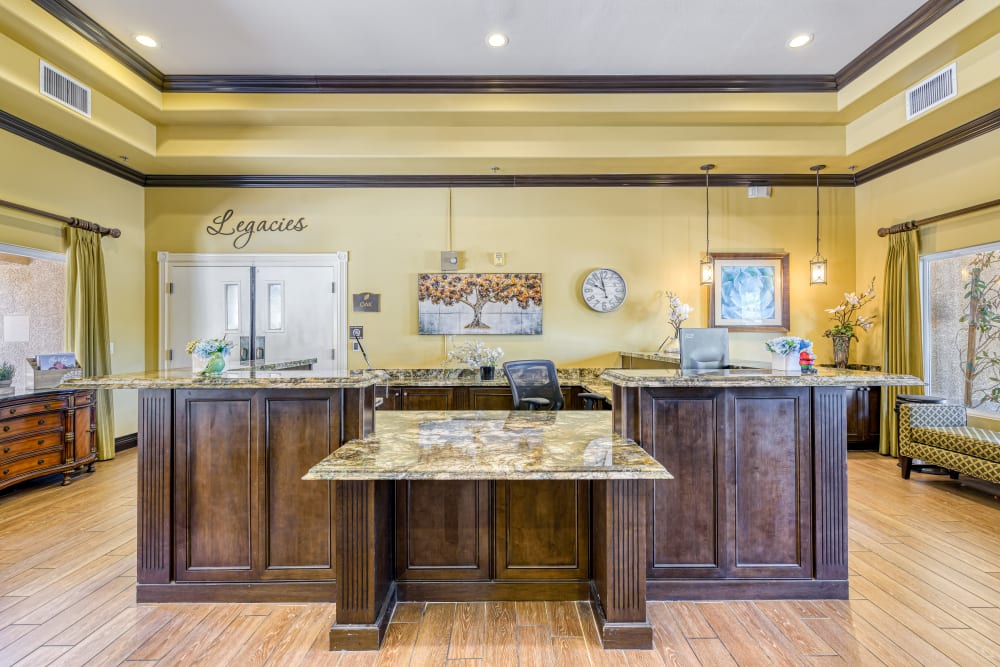 Front view of reception area at Pacifica Senior Living Green Valley in Henderson, Nevada