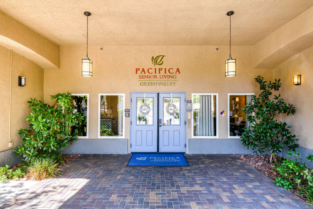 Front door view at Pacifica Senior Living Green Valley in Henderson, Nevada