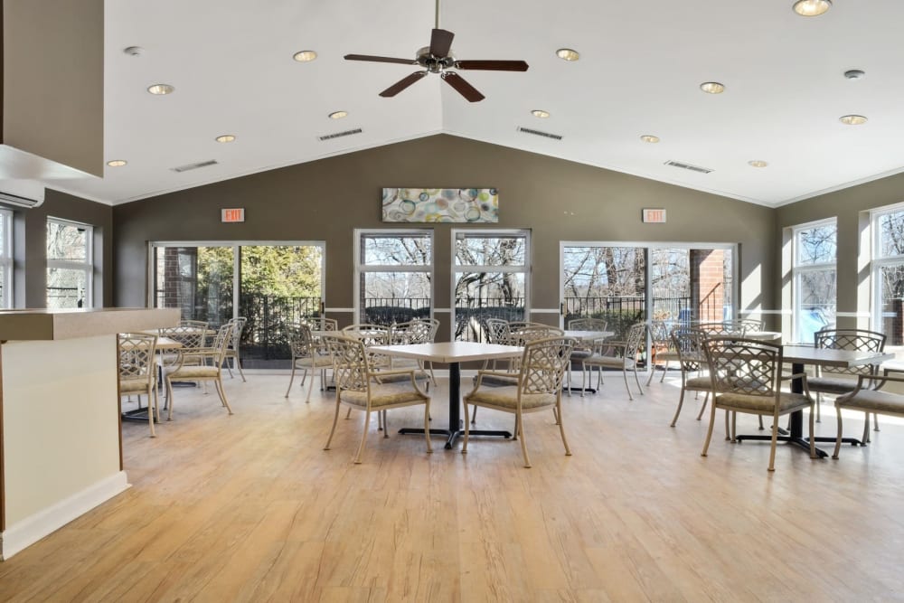 Dinning and gathering space in clubhouse at Eagle Rock Apartments at Swampscott in Swampscott, Massachusetts