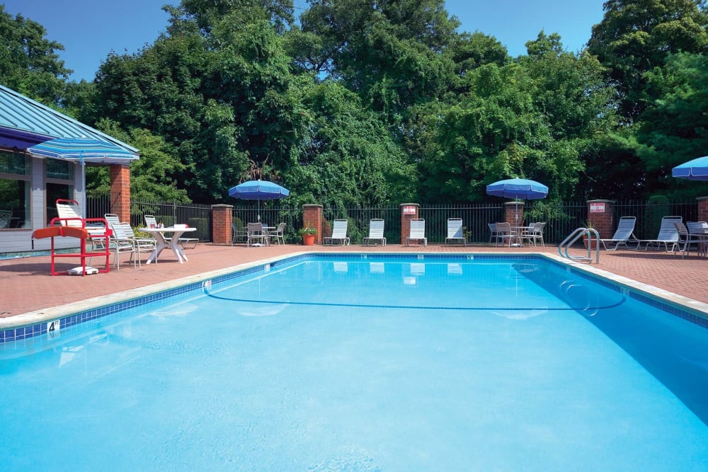 Swimming pool with seating sounding pool at Eagle Rock Apartments at Swampscott in Swampscott, Massachusetts