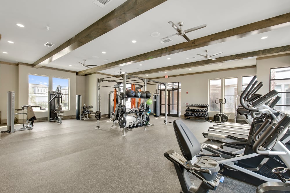 Spacious workout stations in fitness center at Steele Creek in Jacksonville, Florida