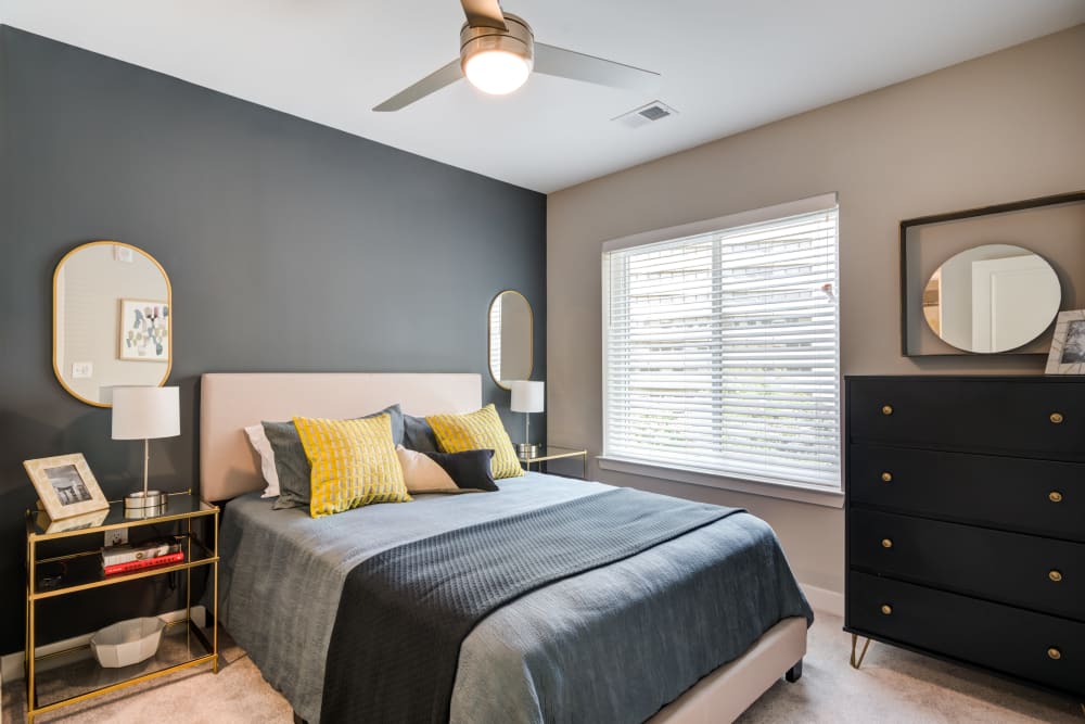 Model bedroom at Main Street Apartments in Rockville, Maryland