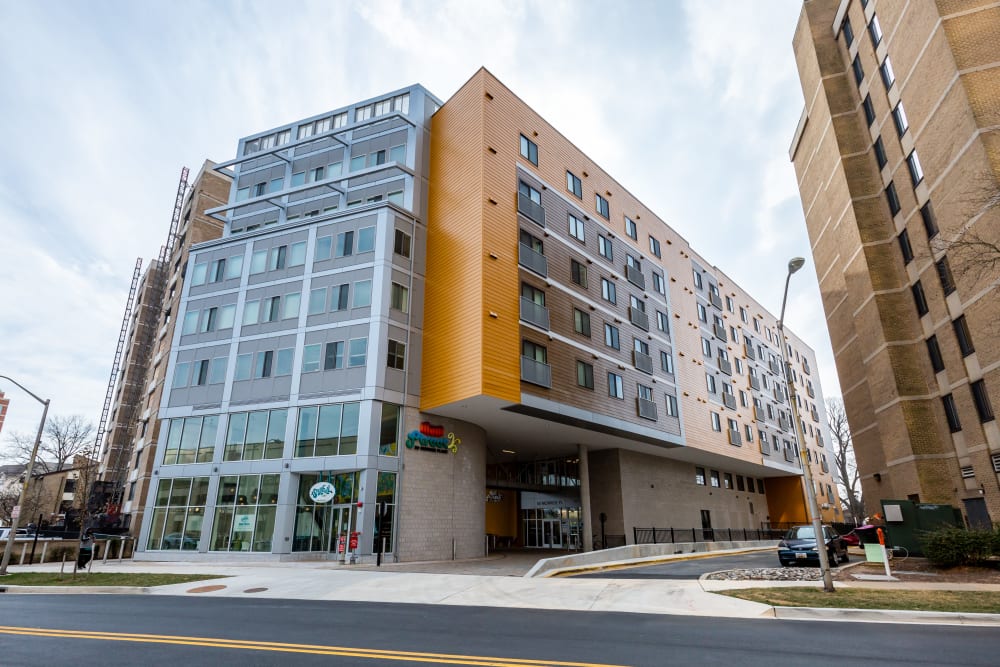 Exterior building at Main Street Apartments in Rockville, Maryland
