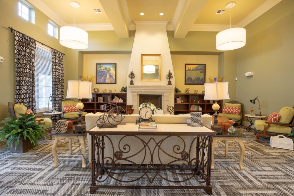 A warm and welcoming sitting area in the community clubhouse at Cypress Creek Wayside Drive in Houston, Texas