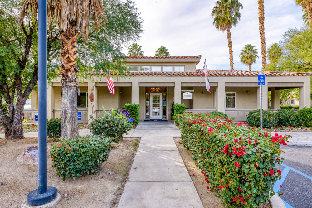 Front Entrance at Pacifica Senior Living Palm Springs in Palm Springs, California