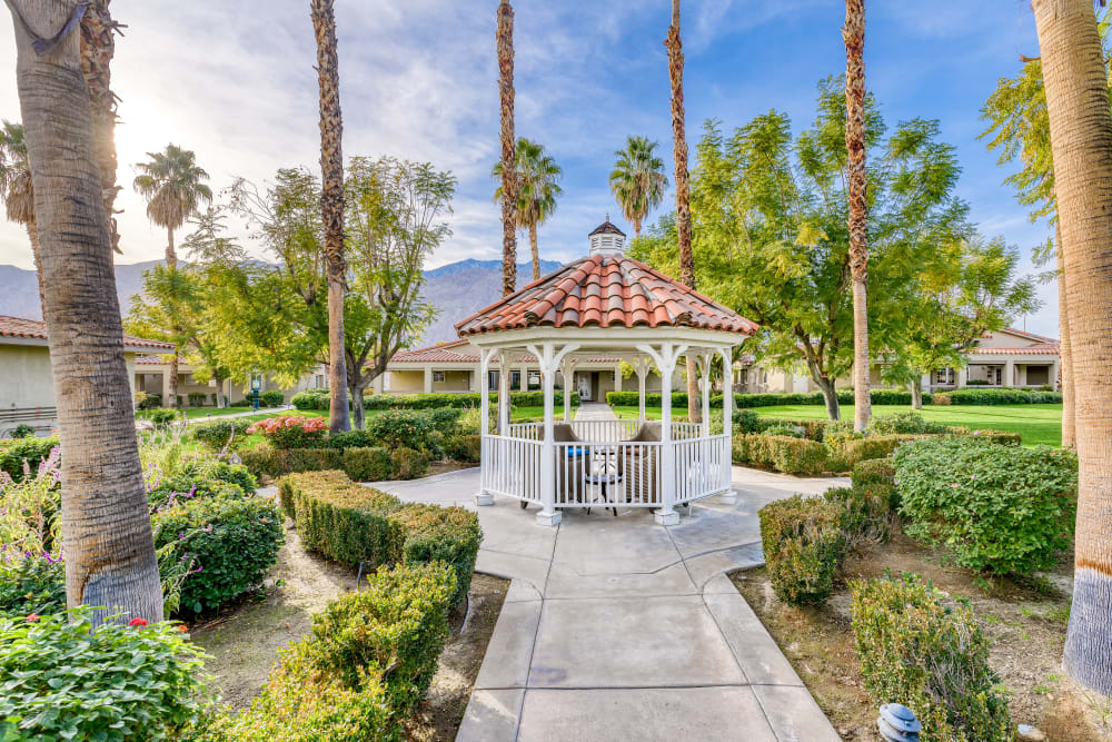 Paved walkways at Pacifica Senior Living Palm Springs in Palm Springs, California