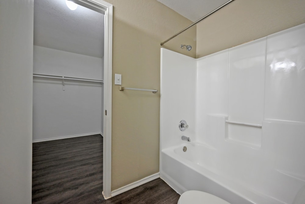 bathroom shower at Sierra Vista Apartments in Midlothian, Texas