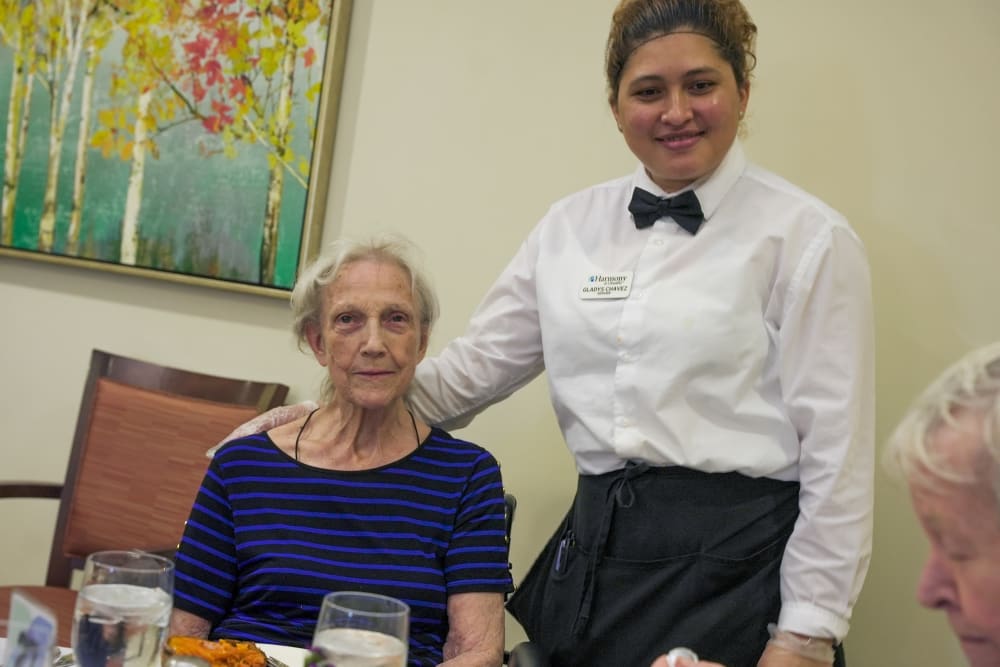 senior resident and care giver at Harmony at Chantilly