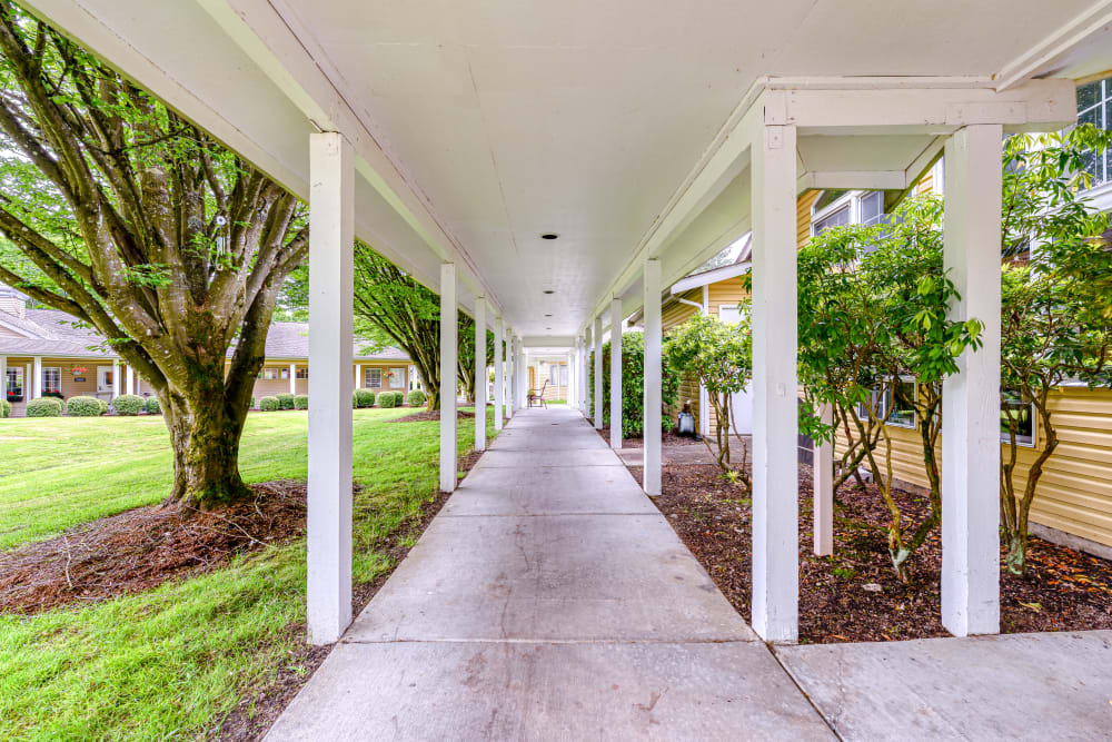 Walkway at our Senior Living Community in Snohomish, Washington