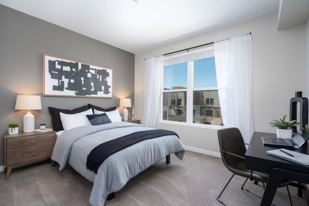 Bedroom with large windows at Anson in Burlingame, California