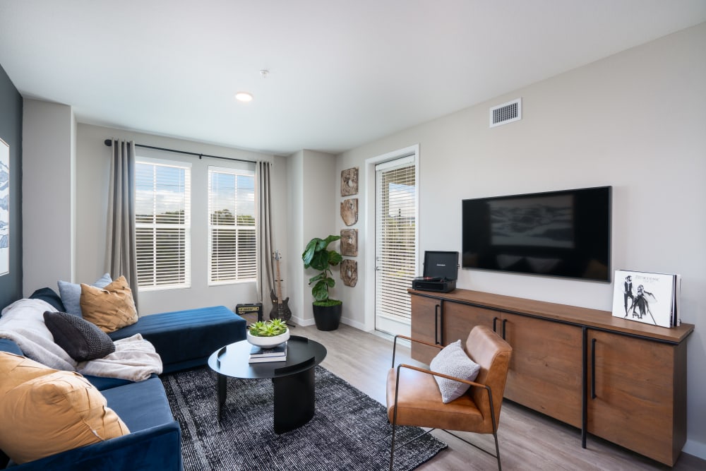 Large windows in living room at Anson in Burlingame, California