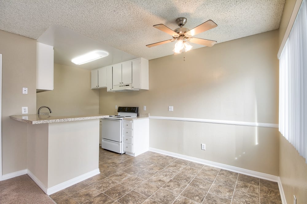 apartment dining room at Wallace Court Apartments in Costa Mesa, California