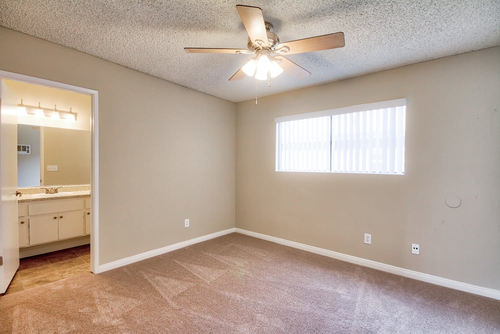 apartment master bedroom at Wallace Court Apartments in Costa Mesa, California