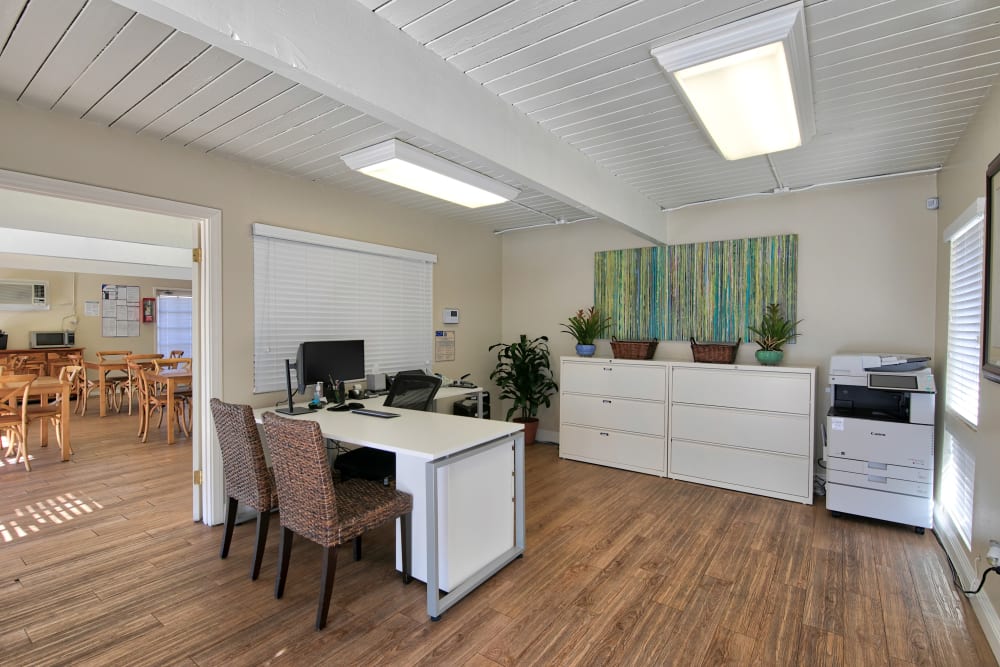 Leasing office interior at Orangevale Townhomes in Orange, California